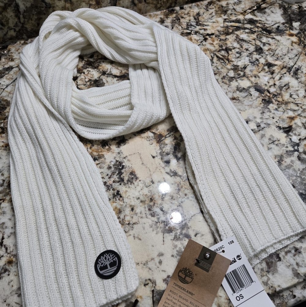 Timberland Ivory Ribbed Knit Scarf